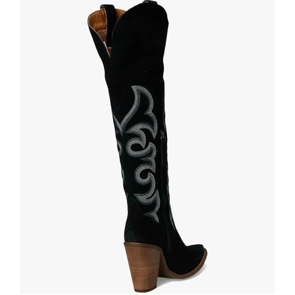 Dingo Womens Primadonna Embroidered Snip Toe Zippered Casual Boots-Over Knee 9.5